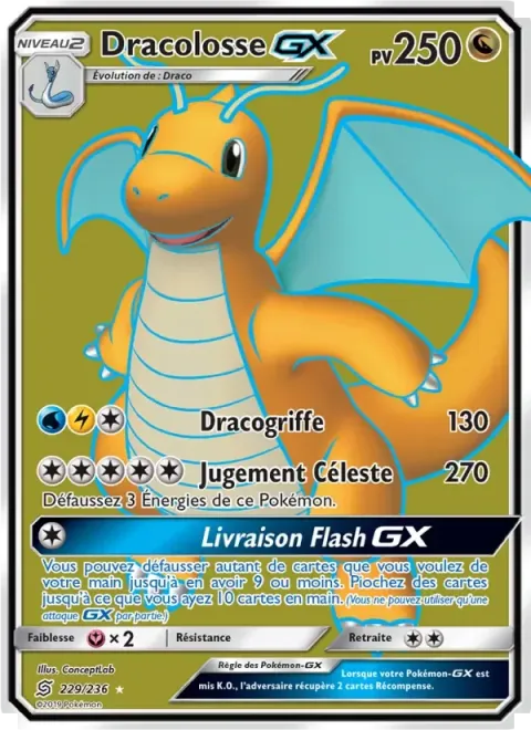 Carte Pokémon Dracolosse GX 229/236, extension Harmonie des Esprits