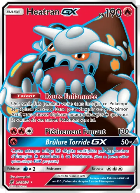 Carte Pokémon Heatran GX 216/236, extension Harmonie des Esprits