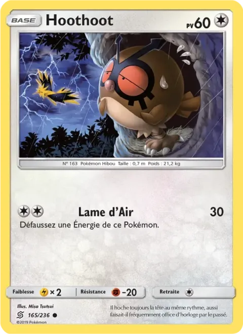 Carte Pokémon Hoothoot 165/236, extension Harmonie des Esprits