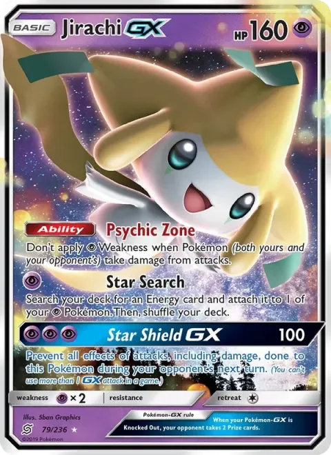 Carte Pokémon Jirachi GX 079/236, extension Harmonie des Esprits
