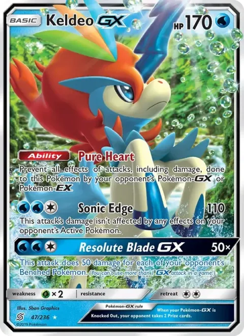 Carte Pokémon Keldeo GX 047/236, extension Harmonie des Esprits