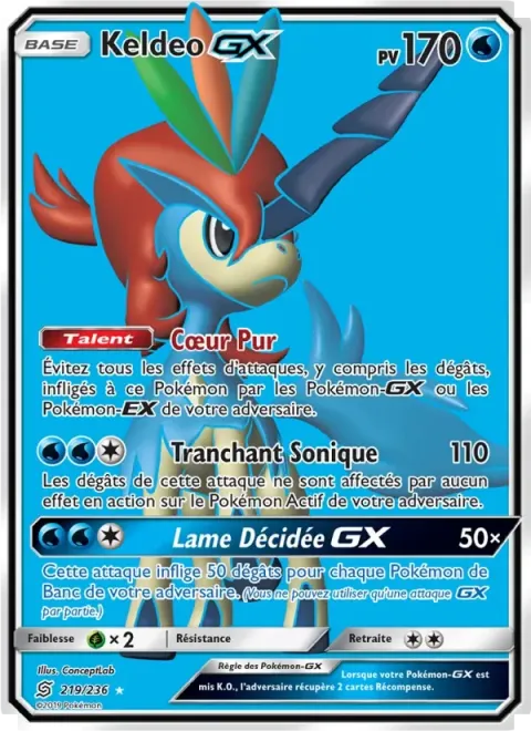 Carte Pokémon Keldeo GX 219/236, extension Harmonie des Esprits