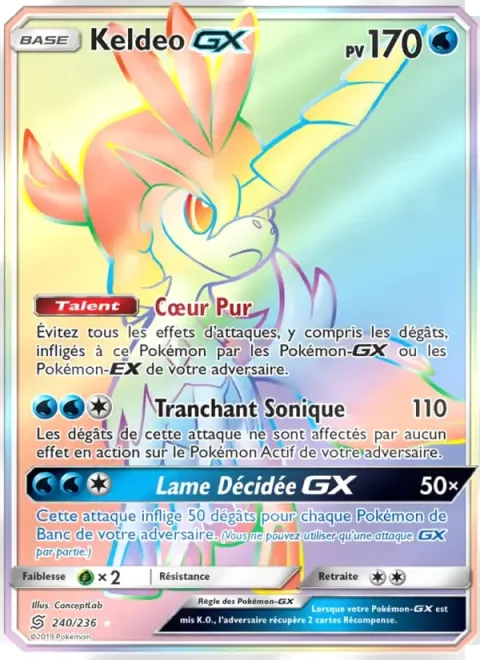 Carte Pokémon Keldeo GX 240/236, extension Harmonie des Esprits