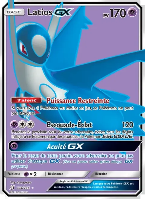 Carte Pokémon Latios GX 223/236, extension Harmonie des Esprits