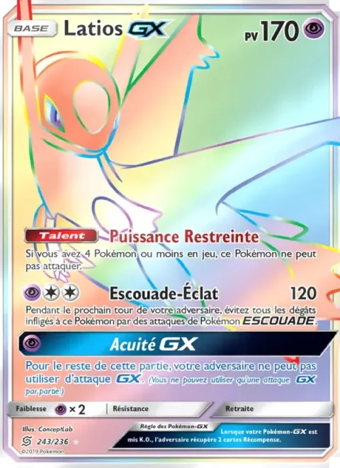 Carte Pokémon Latios GX 243/236, extension Harmonie des Esprits