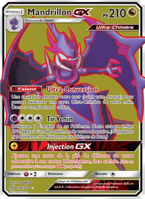 Carte Pokémon Mandrillon GX 230/236, extension Harmonie des Esprits
