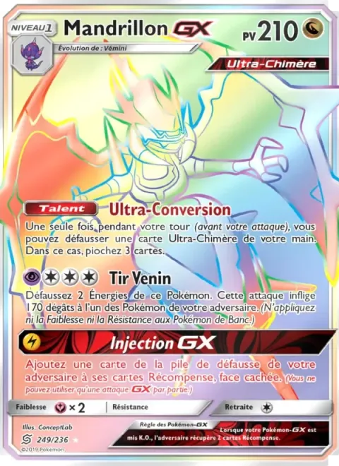 Carte Pokémon Mandrillon GX 249/236, extension Harmonie des Esprits