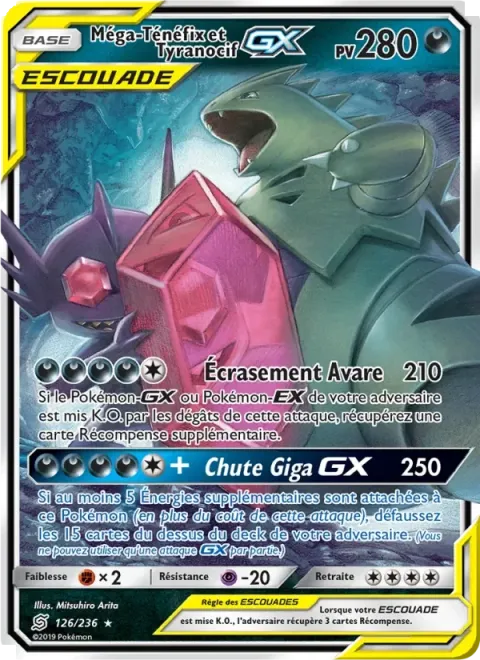 Carte Pokémon Méga-Ténéfix et Tyranocif GX 126/236, extension Harmonie des Esprits