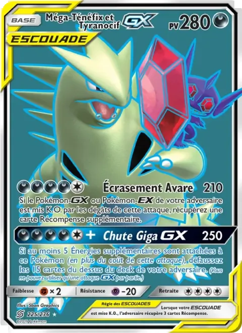 Carte Pokémon Méga-Ténéfix et Tyranocif GX 225/236, extension Harmonie des Esprits