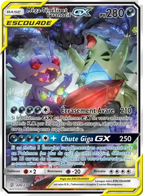 Carte Pokémon Méga-Ténéfix et Tyranocif GX 226/236, extension Harmonie des Esprits