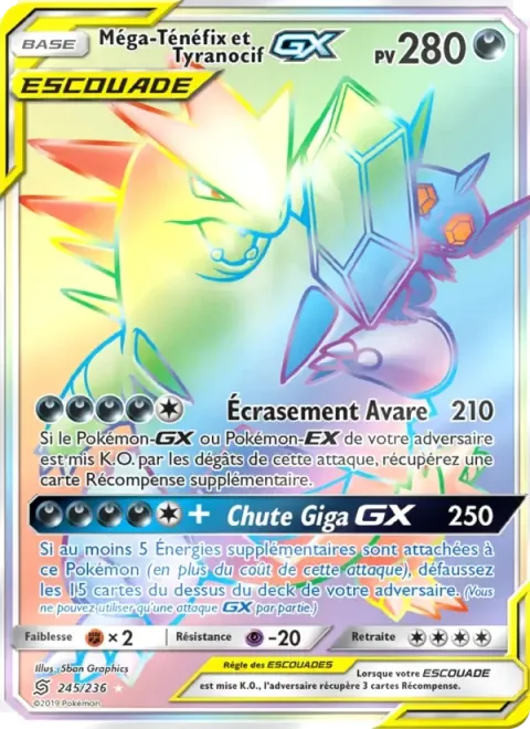 Carte Pokémon Méga-Ténéfix et Tyranocif GX 245/236, extension Harmonie des Esprits