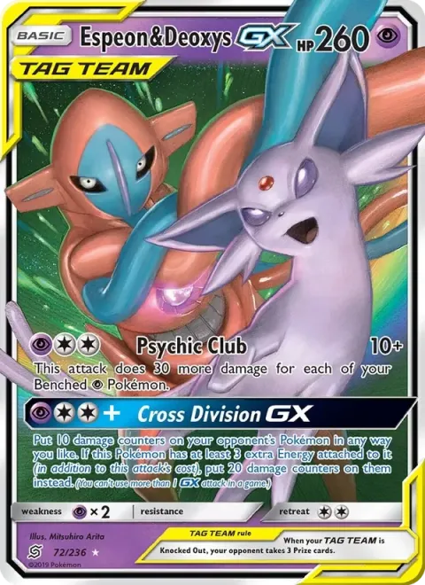 Carte Pokémon Mentali et Deoxys GX 072/236, extension Harmonie des Esprits
