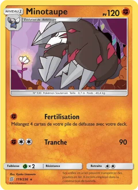 Carte Pokémon Minotaupe 119/236, extension Harmonie des Esprits