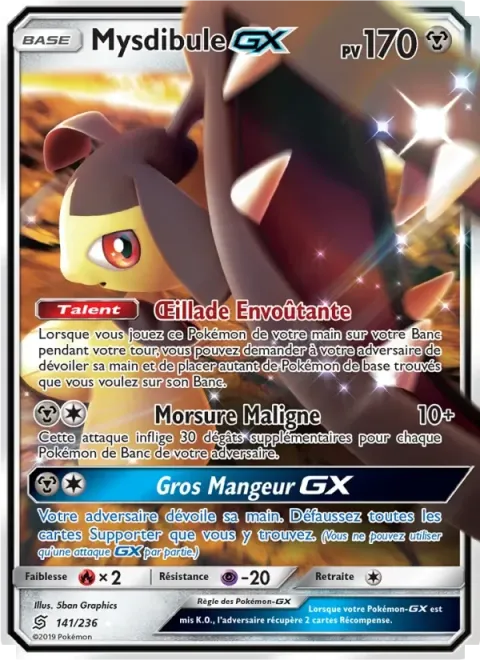Carte Pokémon Mysdibule GX 141/236, extension Harmonie des Esprits