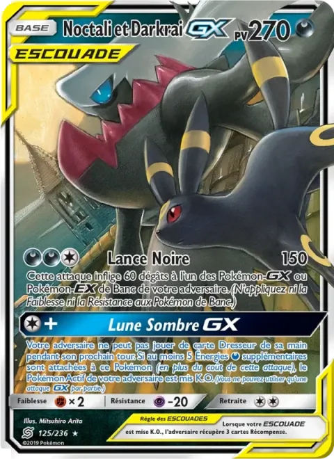 Carte Pokémon Noctali et Darkrai GX 125/236, extension Harmonie des Esprits