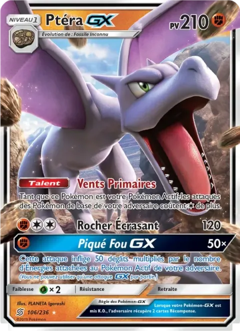 Carte Pokémon Ptéra GX 106/236, extension Harmonie des Esprits