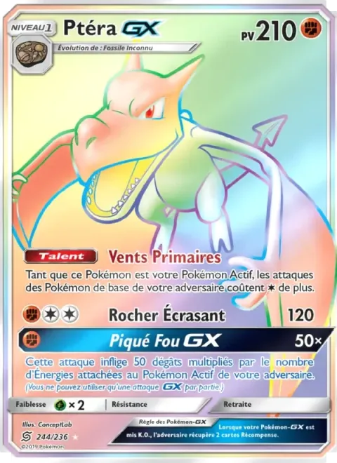 Carte Pokémon Ptéra GX 244/236, extension Harmonie des Esprits