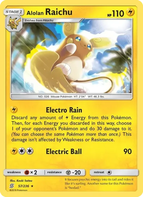 Carte Pokémon Raichu d’Alola 057/236, extension Harmonie des Esprits