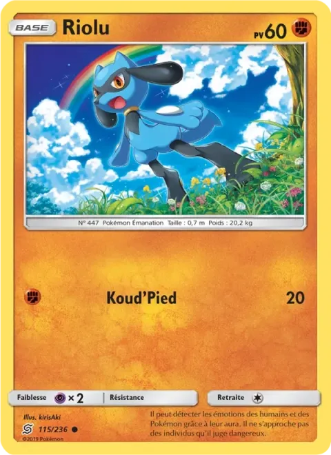 Carte Pokémon Riolu 115/236, extension Harmonie des Esprits