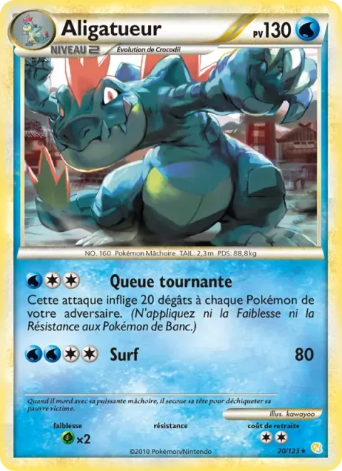 Carte Pokémon Aligatueur 020/123, extension HeartGold SoulSilver