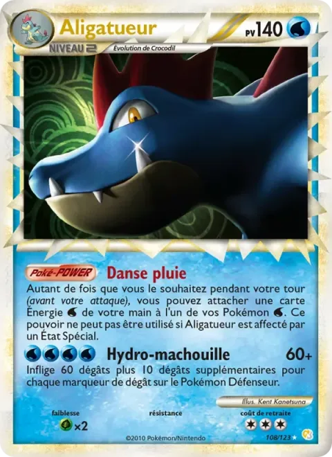 Carte Pokémon Aligatueur 108/123, extension HeartGold SoulSilver