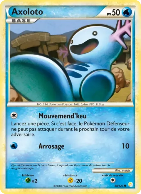 Carte Pokémon Axoloto 088/123, extension HeartGold SoulSilver