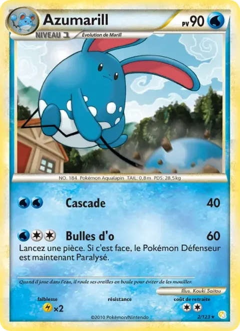 Carte Pokémon Azumarill 002/123, extension HeartGold SoulSilver