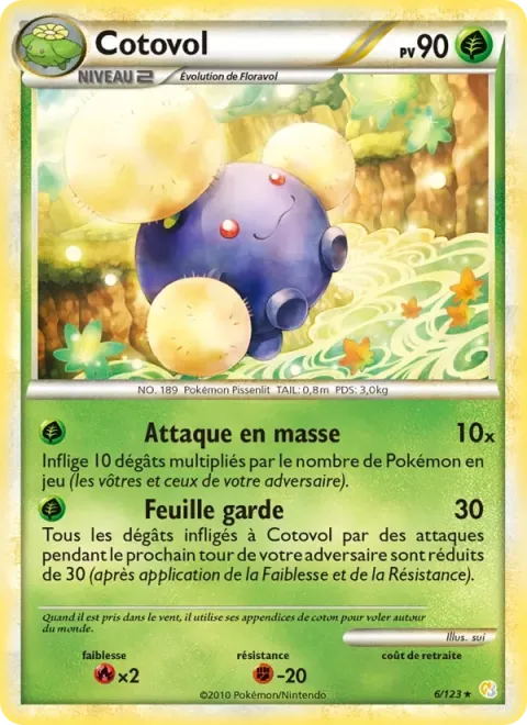 Carte Pokémon Cotovol 006/123, extension HeartGold SoulSilver
