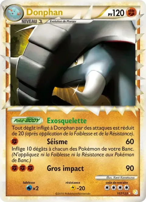 Carte Pokémon Donphan 107/123, extension HeartGold SoulSilver