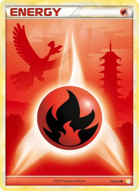 Carte Pokémon Énergie Feu 116/123, extension HeartGold SoulSilver