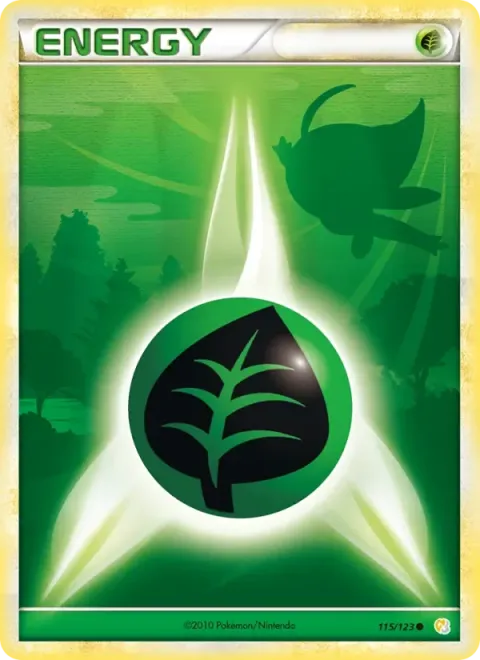 Carte Pokémon Énergie Plante 115/123, extension HeartGold SoulSilver