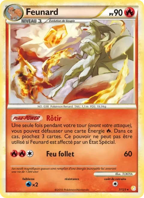 Carte Pokémon Feunard 007/123, extension HeartGold SoulSilver
