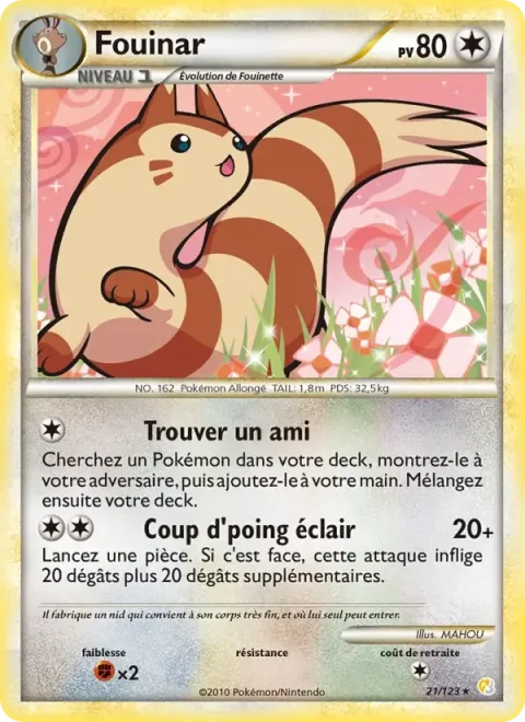 Carte Pokémon Fouinar 021/123, extension HeartGold SoulSilver