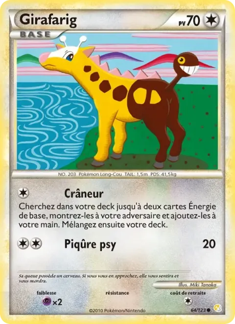 Carte Pokémon Girafarig 064/123, extension HeartGold SoulSilver