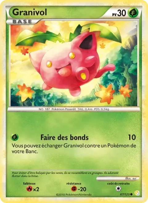 Carte Pokémon Granivol 067/123, extension HeartGold SoulSilver