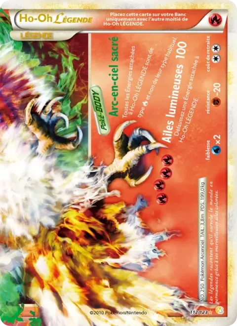Carte Pokémon Ho-Oh LÉGENDAIRE 112/123, extension HeartGold SoulSilver