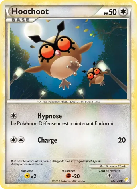 Carte Pokémon Hoothoot 066/123, extension HeartGold SoulSilver