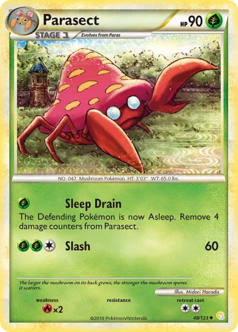 Carte Pokémon Parasect 048/123, extension HeartGold SoulSilver