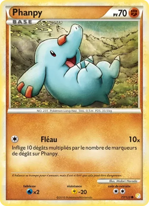 Carte Pokémon Phanpy 077/123, extension HeartGold SoulSilver