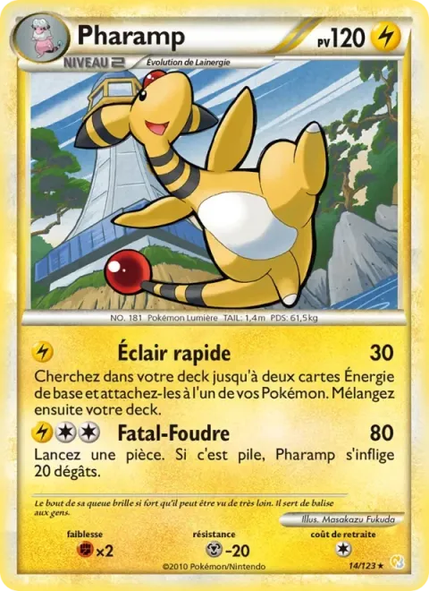Carte Pokémon Pharamp 014/123, extension HeartGold SoulSilver