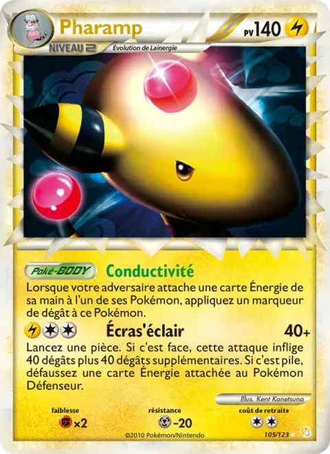 Carte Pokémon Pharamp 105/123, extension HeartGold SoulSilver