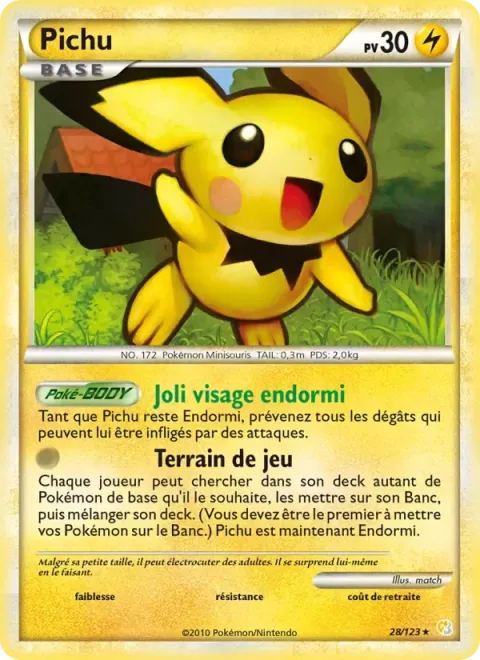 Carte Pokémon Pichu 028/123, extension HeartGold SoulSilver