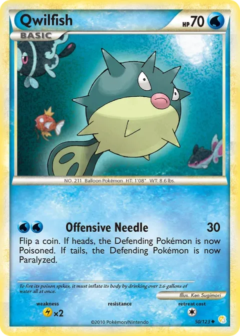 Carte Pokémon Qwilfish 050/123, extension HeartGold SoulSilver