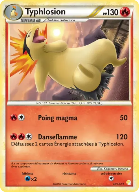 Carte Pokémon Typhlosion 032/123, extension HeartGold SoulSilver