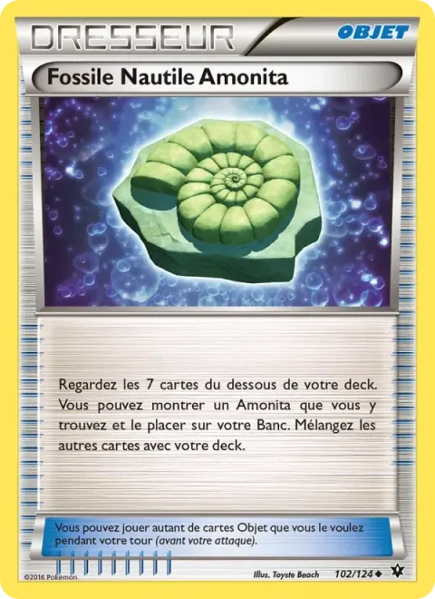 Carte Pokémon Fossile Nautile Amonita 102/124, extension Impact des Destins