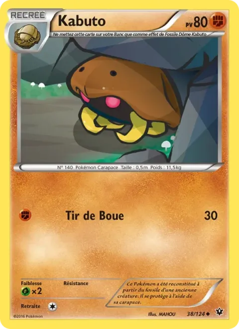 Carte Pokémon Kabuto 038/124, extension Impact des Destins