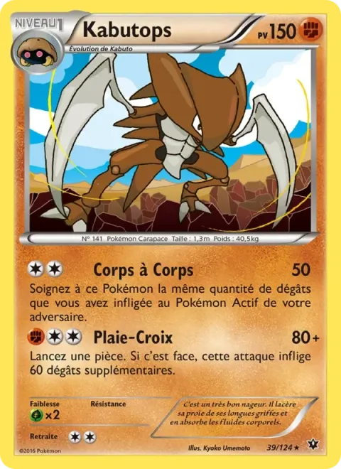 Carte Pokémon Kabutops 039/124, extension Impact des Destins