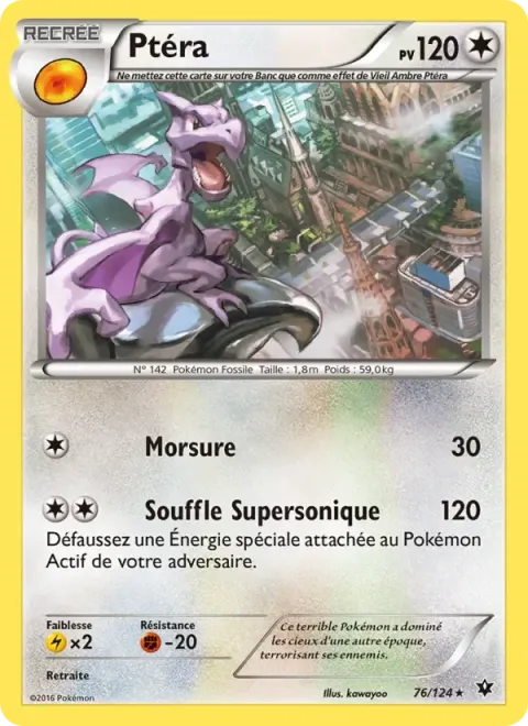 Carte Pokémon Ptéra 076/124, extension Impact des Destins