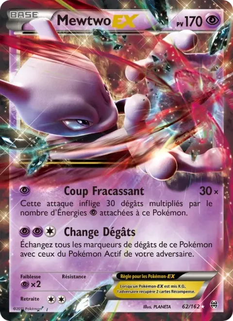 Carte Pokémon Mewtwo EX 062/162, extension Impulsion Turbo