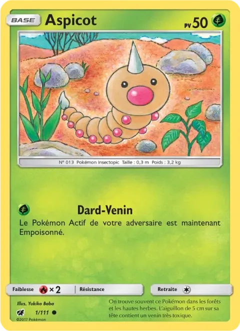 Carte Pokémon Aspicot 001/111, extension Invasion Carmin